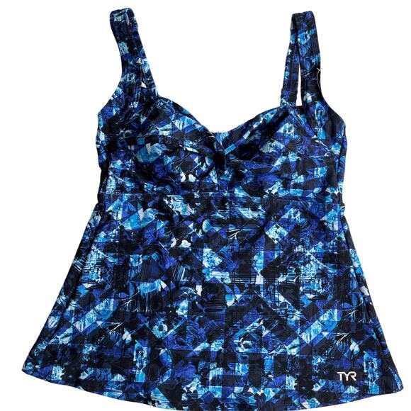 TYR DuraFast Elite Tremiti Twisted Bra Tankini Swim Top Black Blue Size 8 SAMPLE - Picture 1 of 6